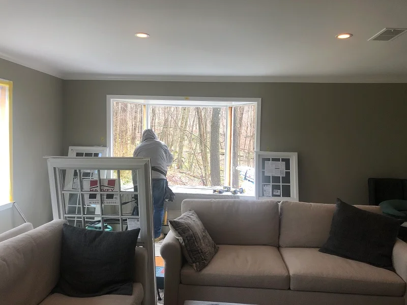 Window Solutions Plus Expert Window Installer working on a bay window in Redding,CT
